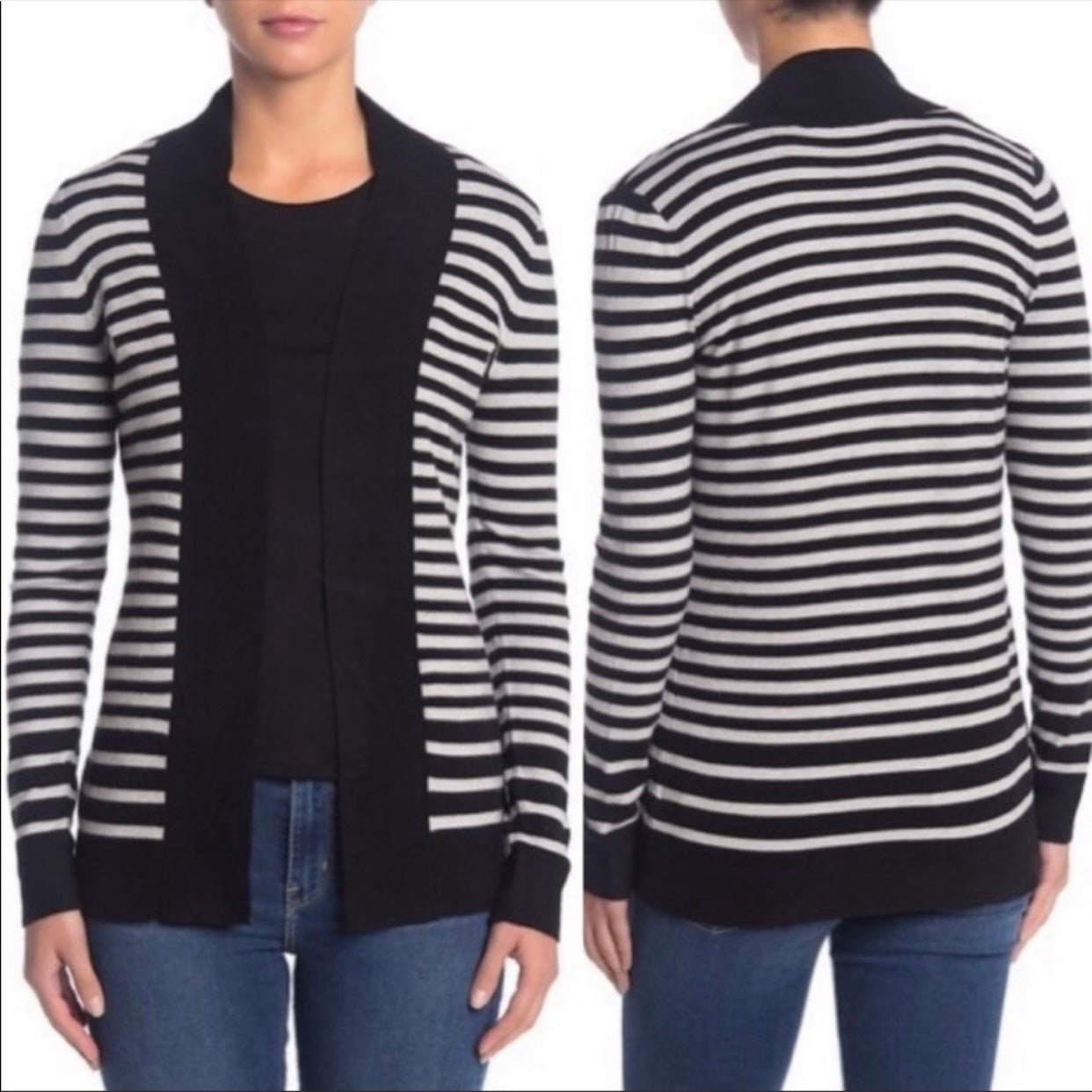 Fashion NWT Cyrus Black & Grey Cozy Striped Open Front 