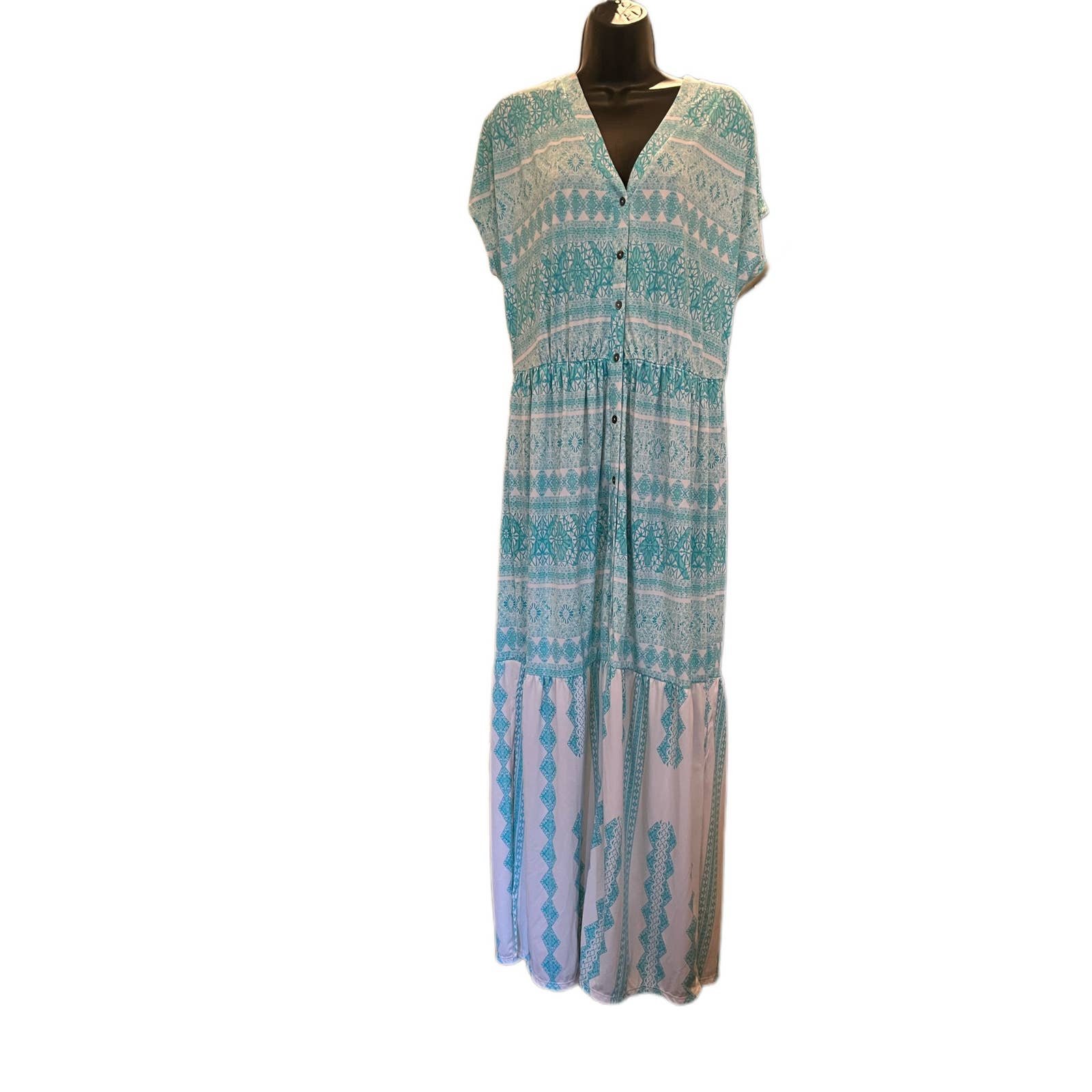large discount CABANA LIFE Teal and White Button Up Maxi Dress - size XL GmIBUmt3g best sale