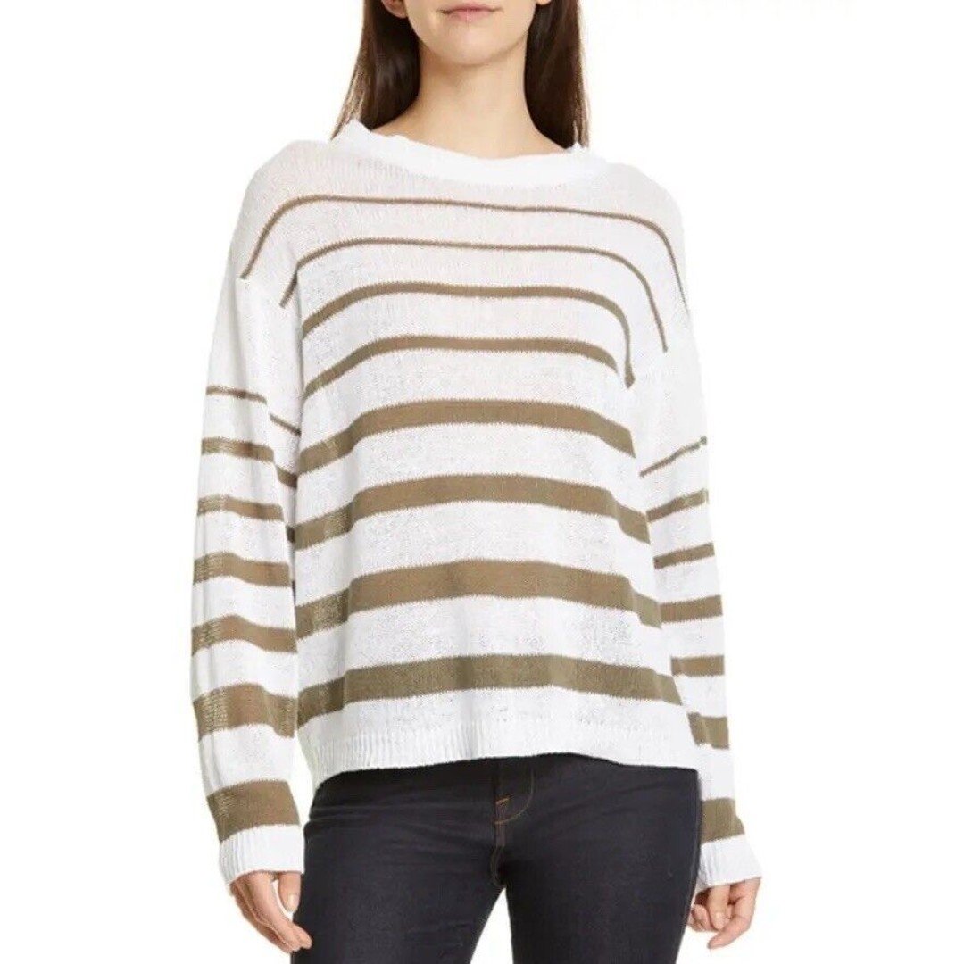Popular Brochu Walker Reed Stripe Linen Sweater Salt Wh