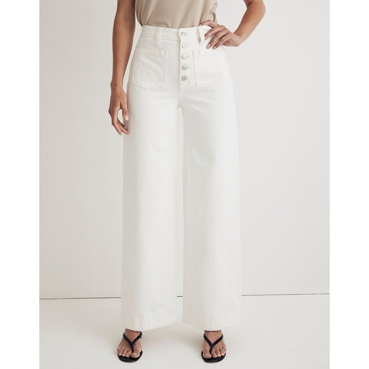 Affordable Madewell Womens Superwide-Leg Jeans Button Fly Rigid High Rise Tile White 33 NFhacXBXN Zero Profit 