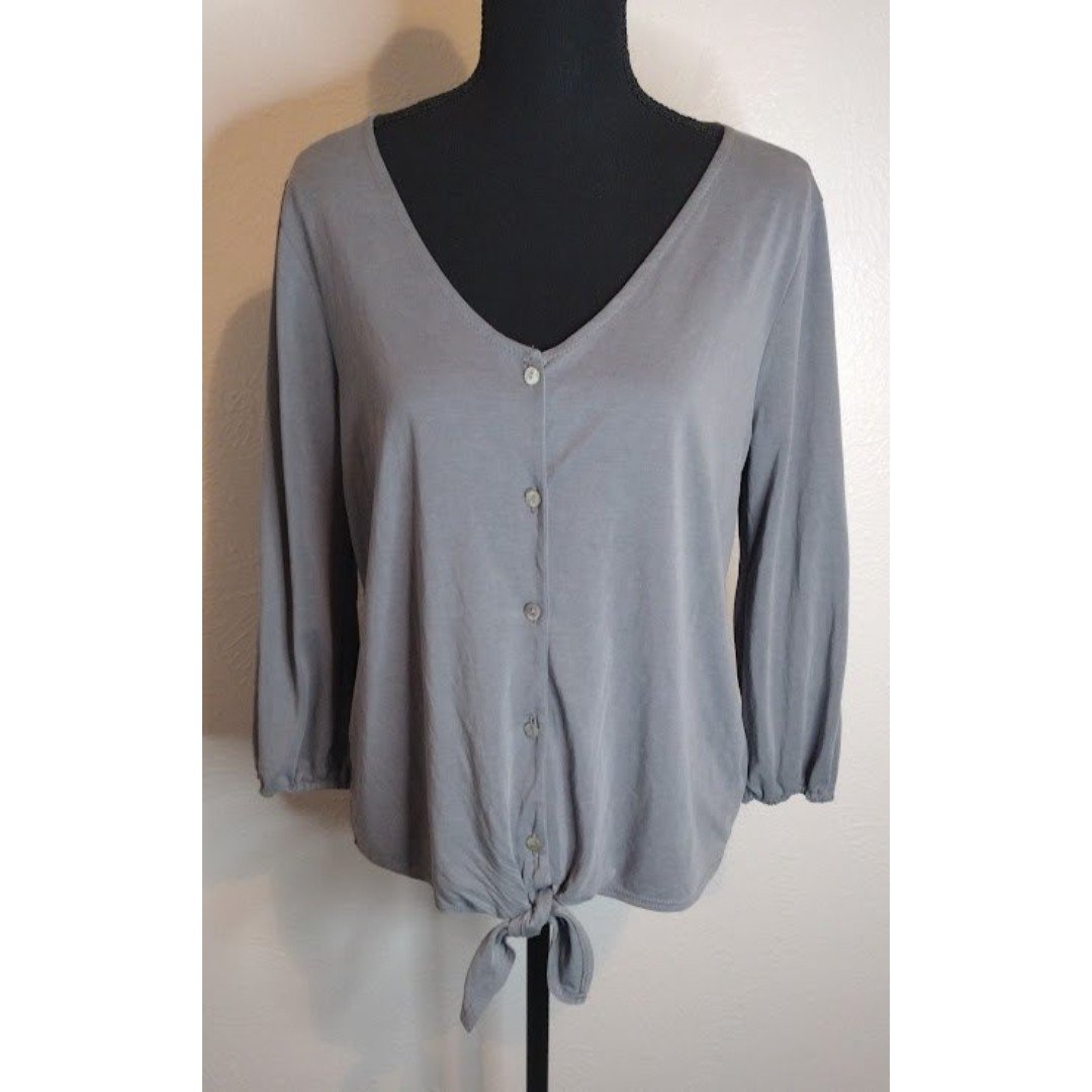 high discount Green Envelope Button Front Tie Blouse Gray Size L Fgqg1wXbn New Style