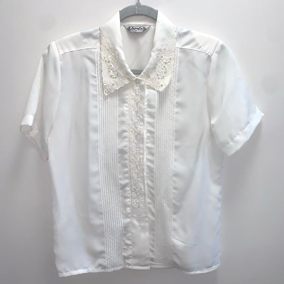 Factory Direct  Lipola Vintage 70’s-80’s Silk White Button Down Short Sleeve Shirt Size large NlZL4NrJp Novel 