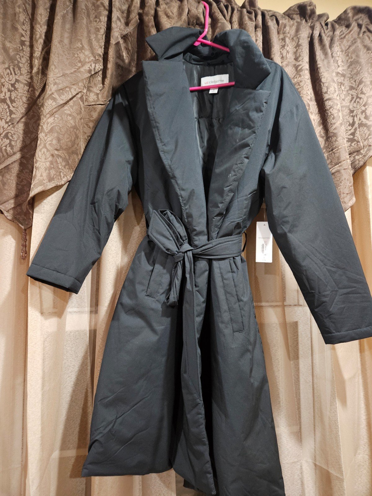 Fashion Liz Claiborne Womens Medium Puffy Belted Trench Coat Black jRwPehijx Low Price