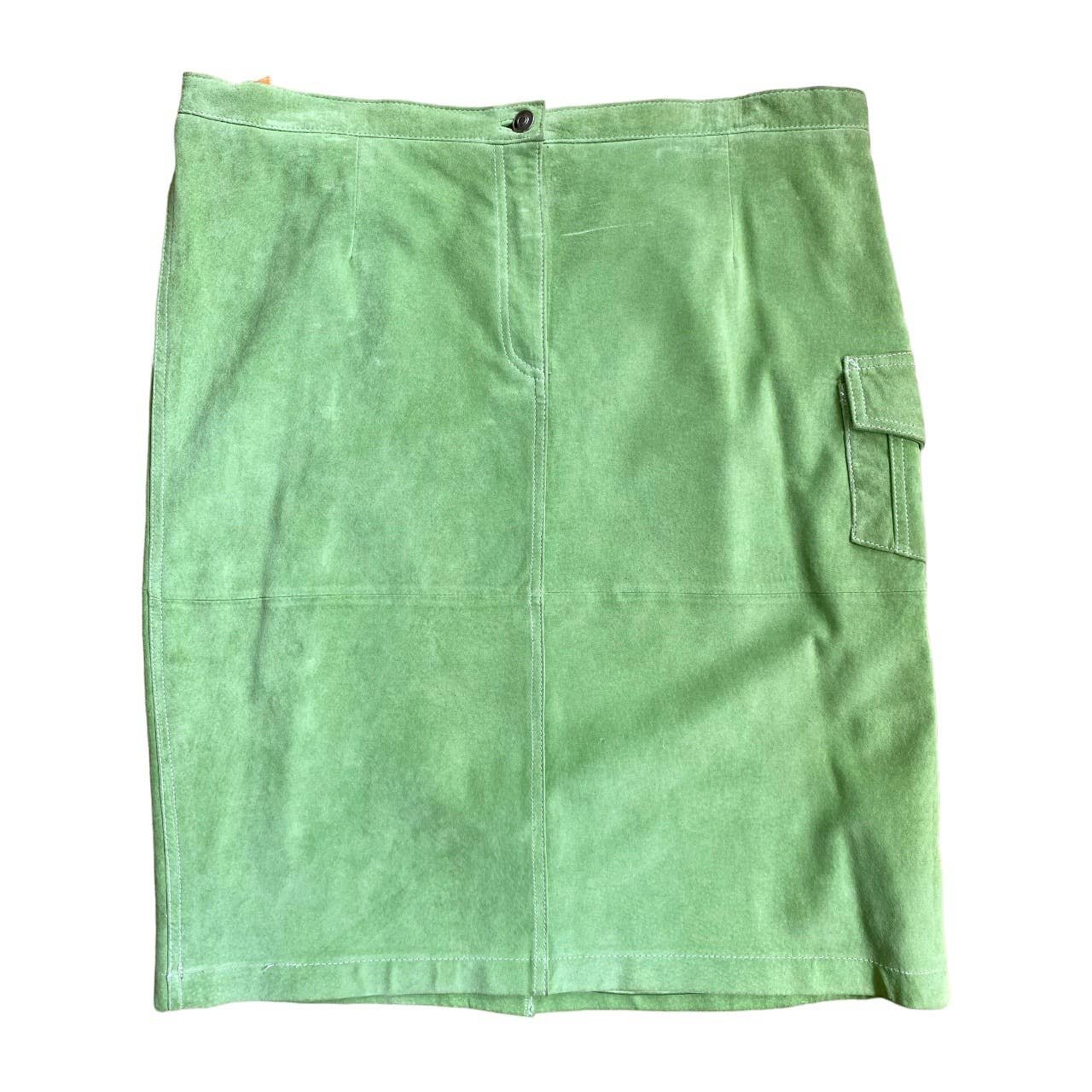 save up to 70% Vintage Green Suede Leather Skirt, Terry