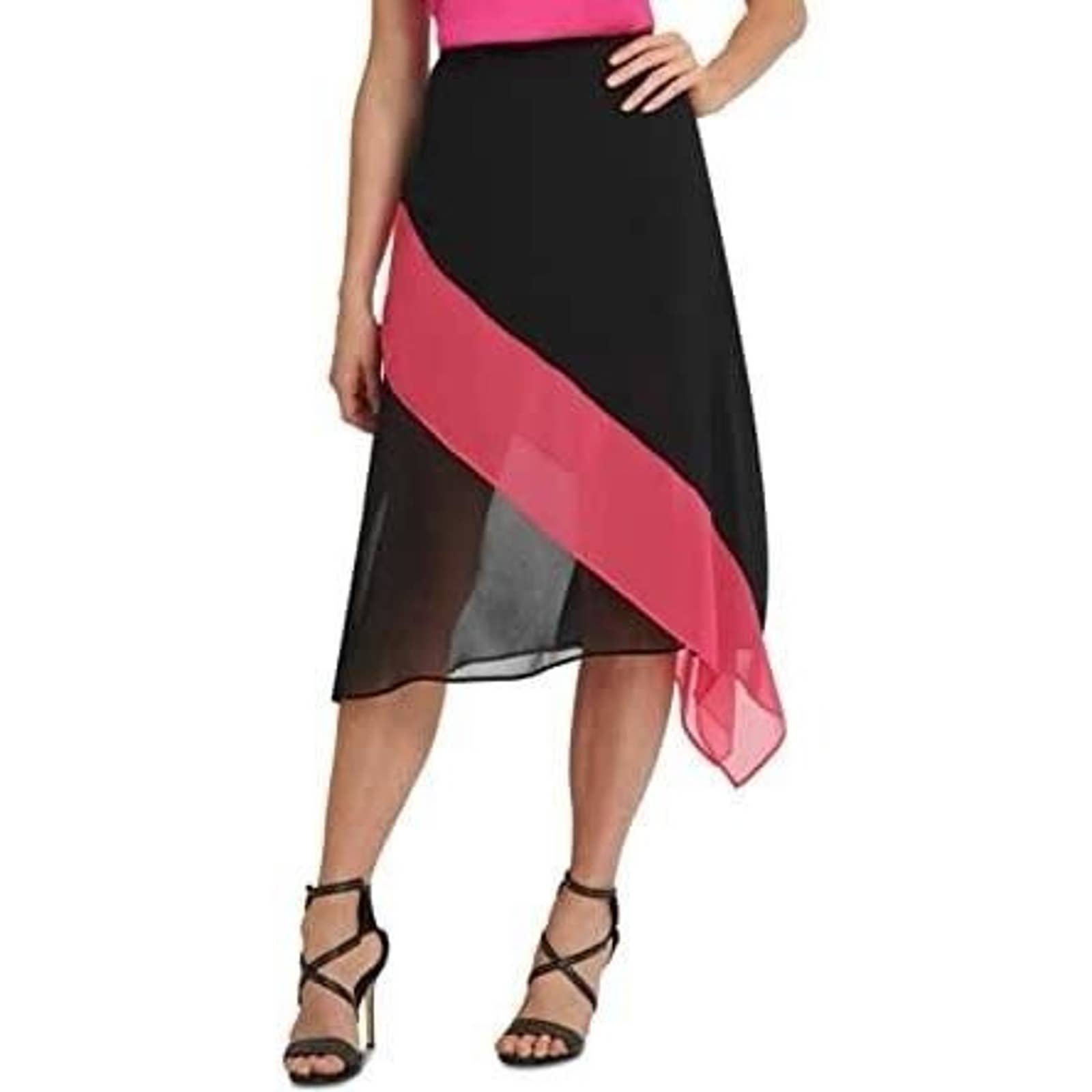reasonable price DKNY Black Pink Color Block Asymmetrical Midi Skirt Women´s Size Extra Large XL ikzLDlDrZ US Outlet