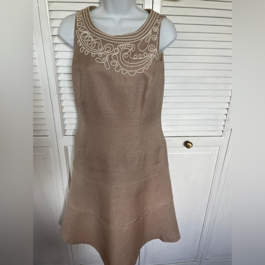 Cheap Anne Klein  A-line dress size 6 tan embroidered  