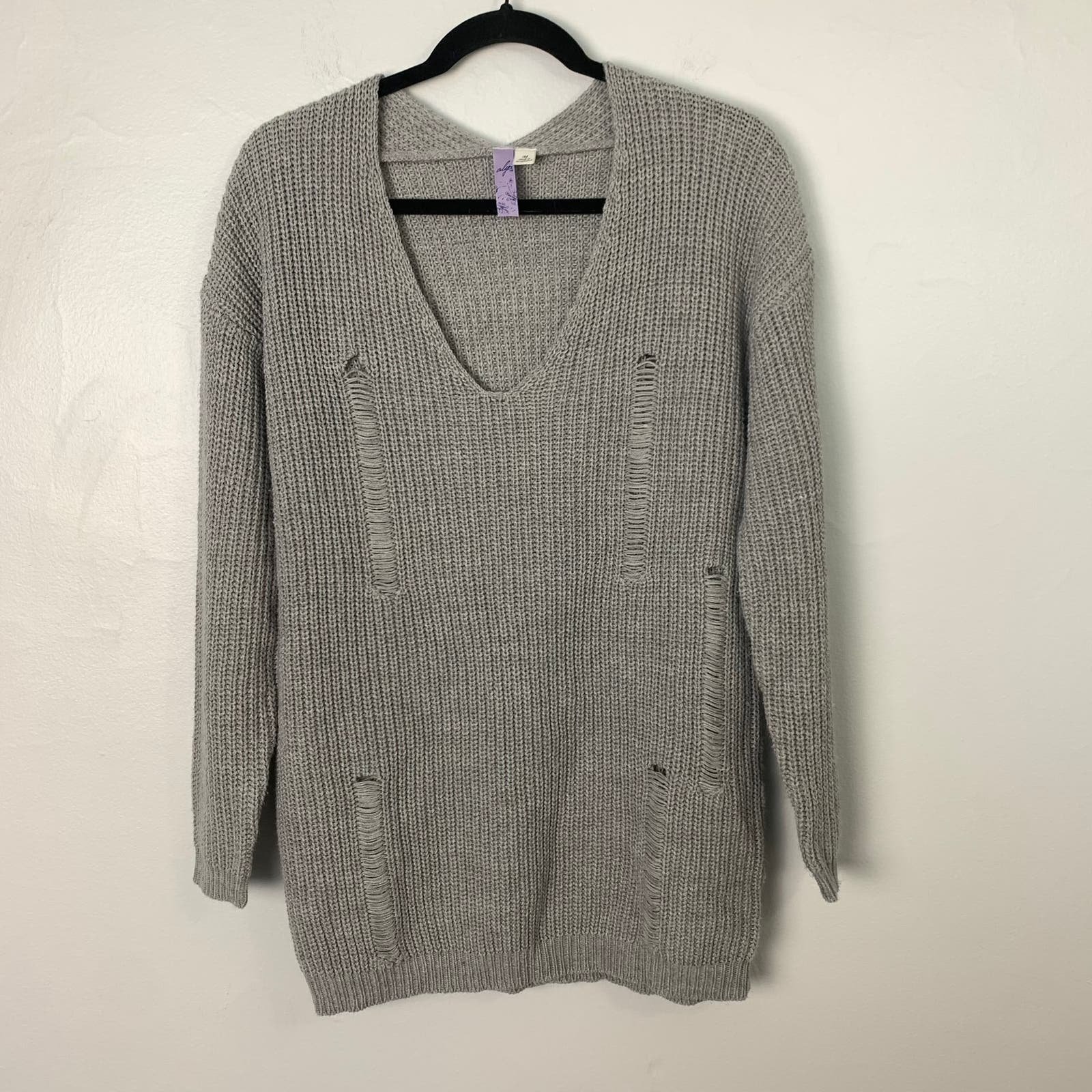 where to buy  Alya Gray Long Sleeve Knit Distressed Sweater Size Medium GXFbgFpFO Fashion