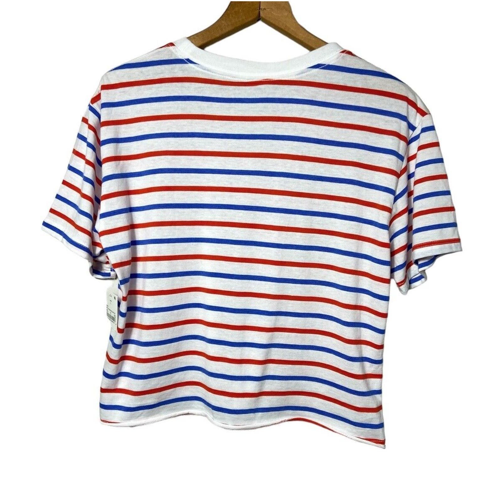 where to buy  Mighty Fine Striped USA Graphic Women´s Crop Top Red & Blue Stripes Size Large hVgygH2D1 Novel 