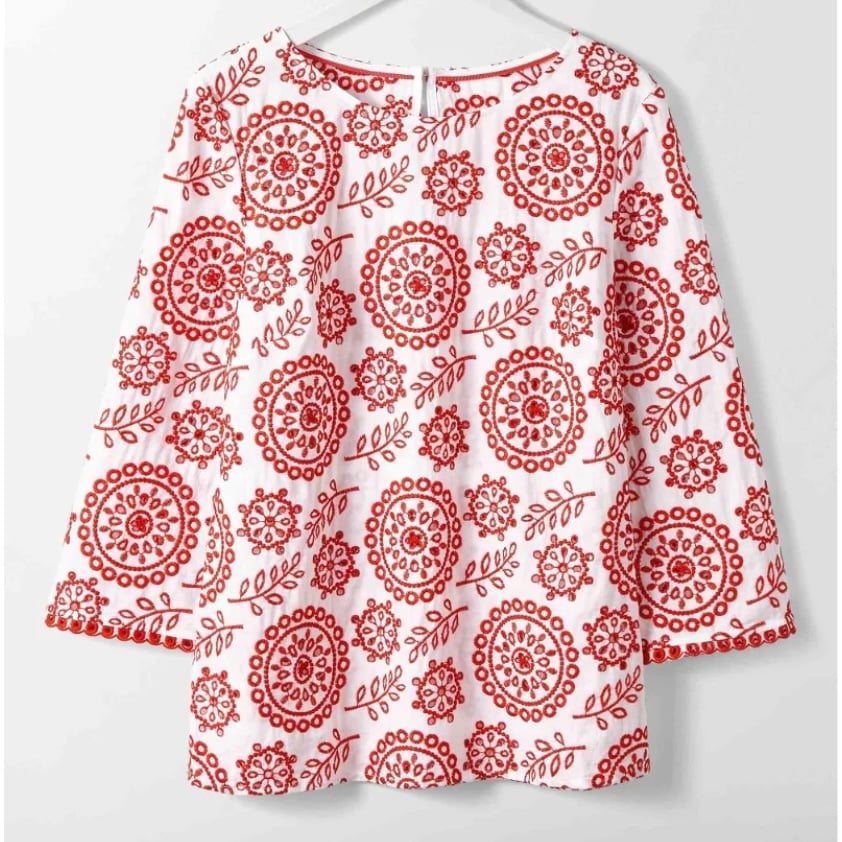 Beautiful Boden Mila Broderie Top - 100% Cotton 3/4 Sle