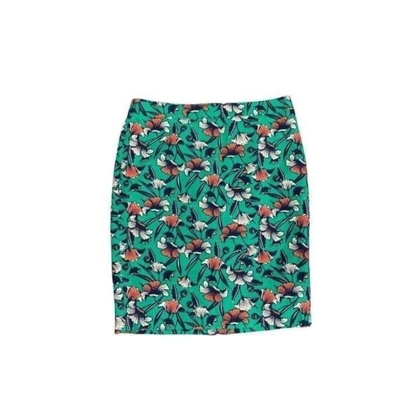 Classic j crew womens green white floral pencil skirt 6