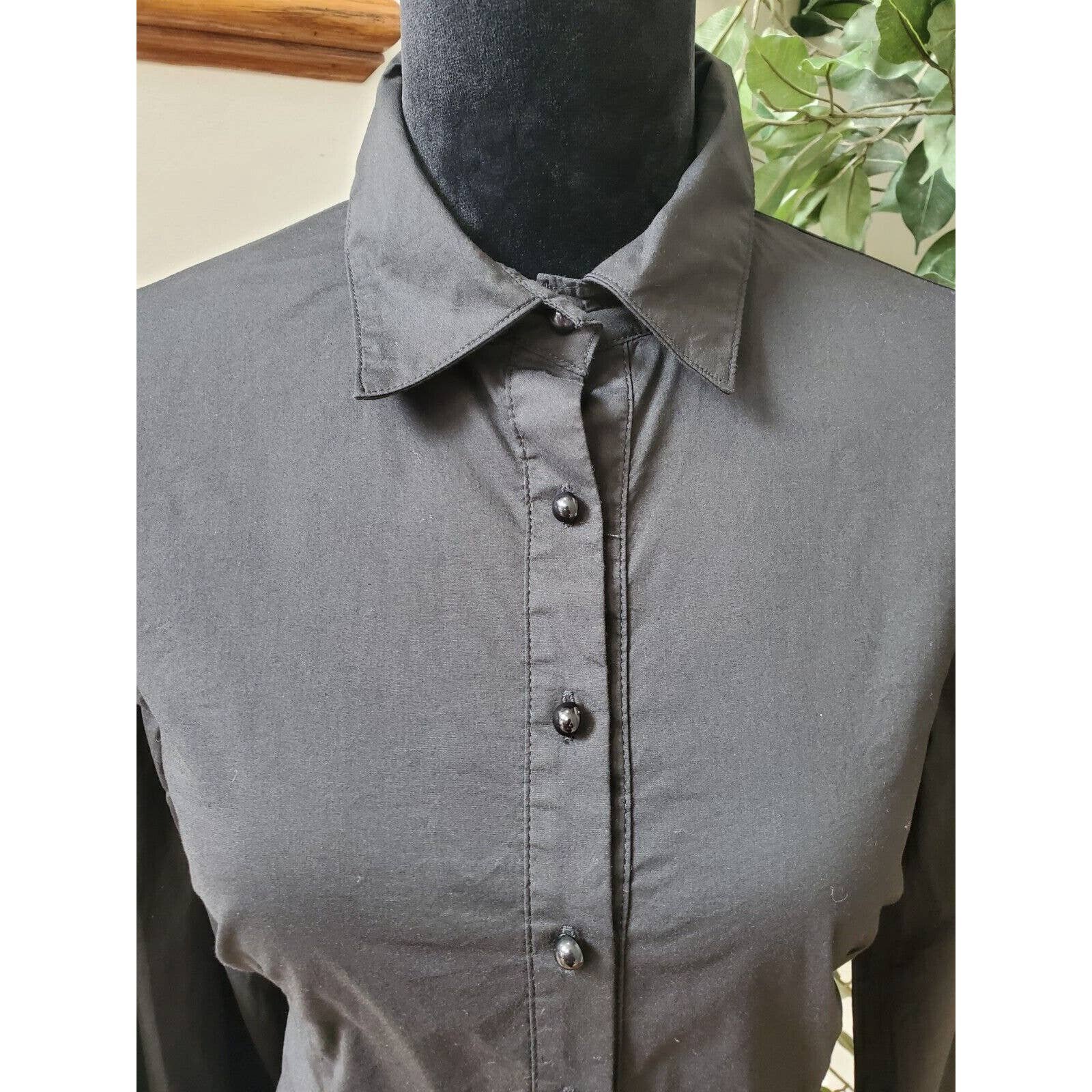 Nice Nylon Women´s Black Cotton Long Sleeve Collared Button Down Casual Shirt Large i6MJbjeUP no tax