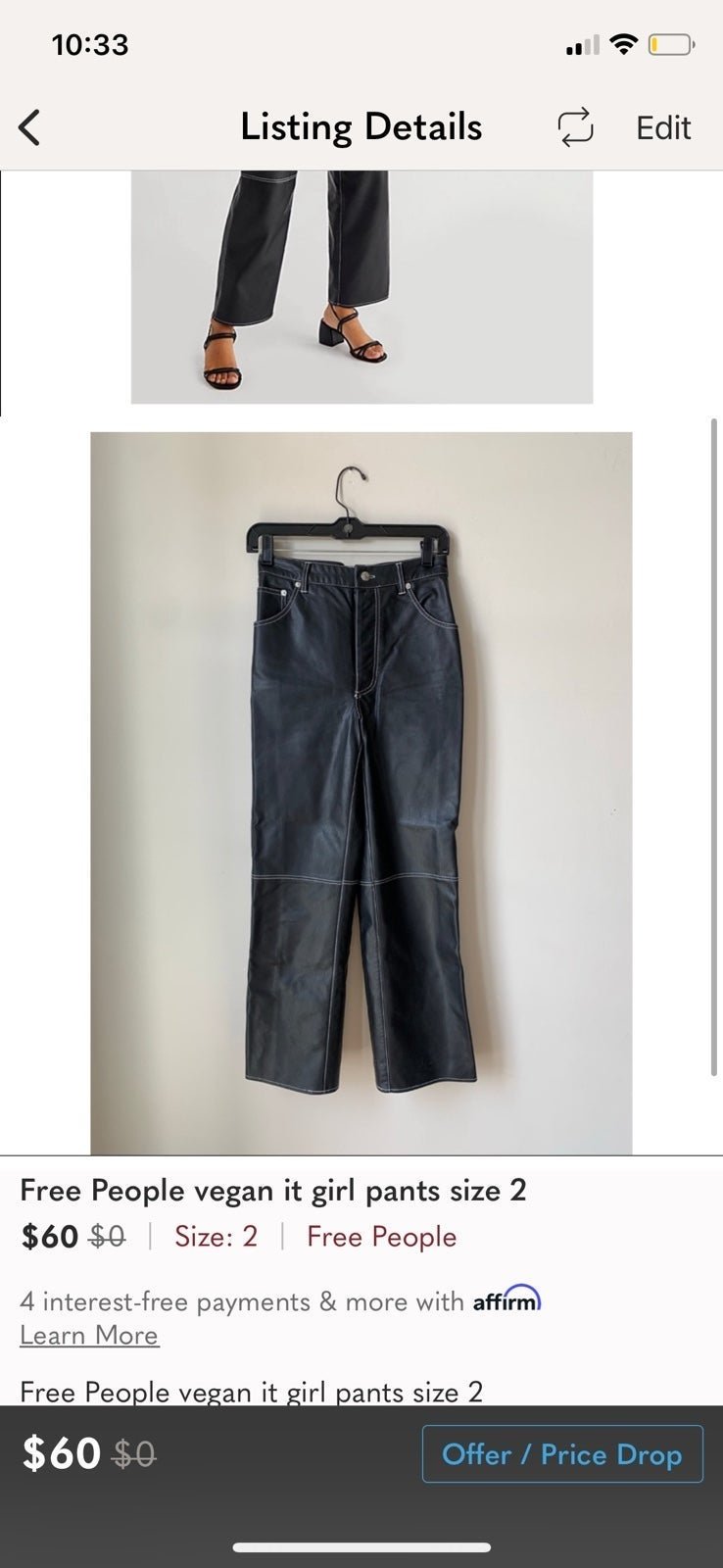 High quality Free People vegan it girl pants size 2  Perfect condition Only worn a handful of LepqQolu6 Outlet Store