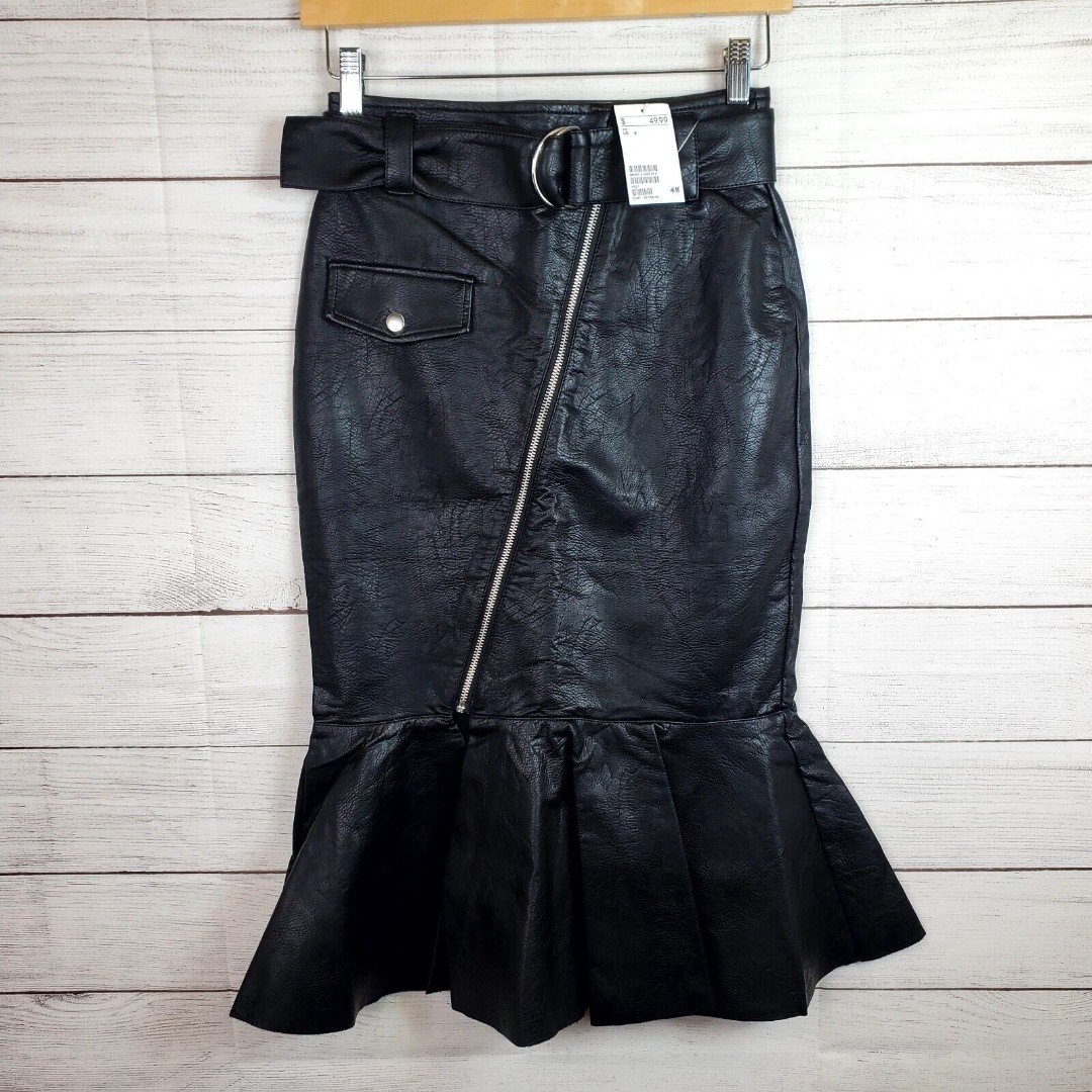 big discount H&M Womens Faux Leather Skirt Black Size 6