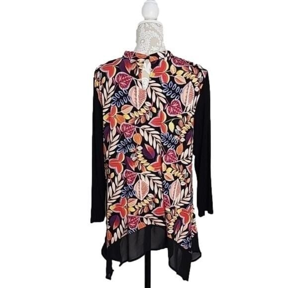 reasonable price Kate and Mallory black floral tunic Shark Bite Hem Long Sleeve top, size XL OySqIy8Ct US Outlet