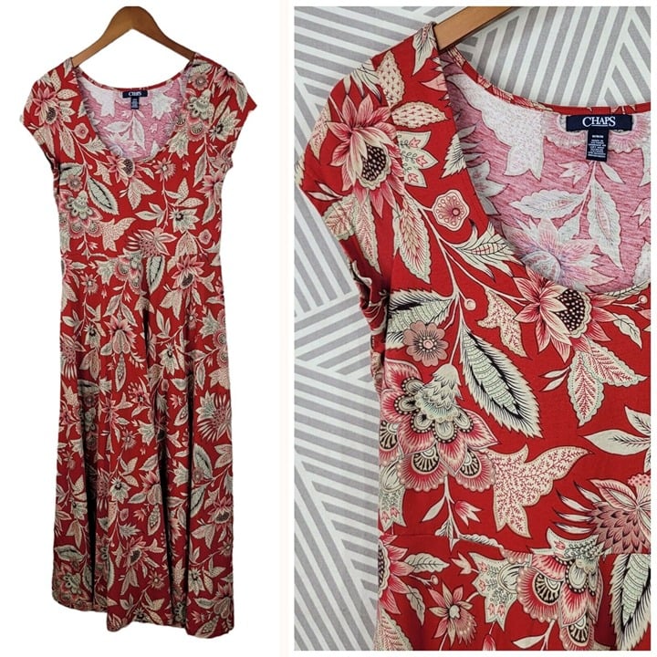 Exclusive Chaps Maxi Dress Size Medium Floral Tropical 