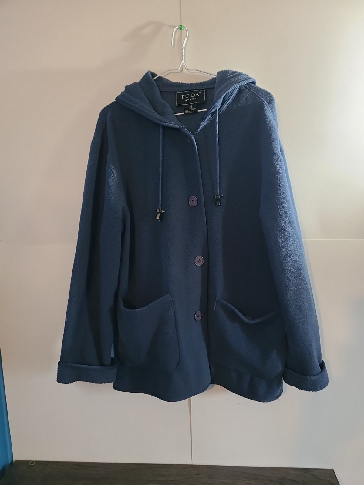 Latest  FU DA Womens Hoodie Jacket M Blue Fleece Pockets Full Button Down hOVXjmGR6 US Sale
