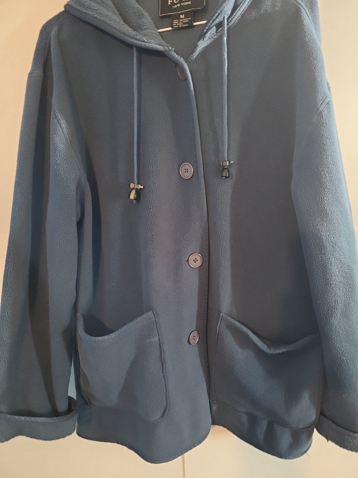 Latest  FU DA Womens Hoodie Jacket M Blue Fleece Pockets Full Button Down hOVXjmGR6 US Sale