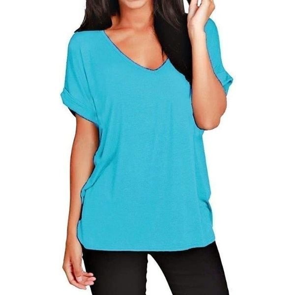 Personality Cable & Gauge Womens Teal Blue Loose Fit T-Shirt V-Neck Short Sleeve Size 1X NWT MyyKdEFpK Fashion