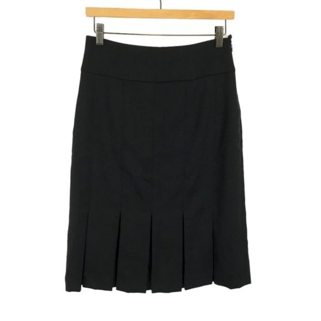 Classic Womens Size 8 Akris Black Pure Wool Wide Box Pleat Midi Skirt gp5OP5Kbp Wholesale