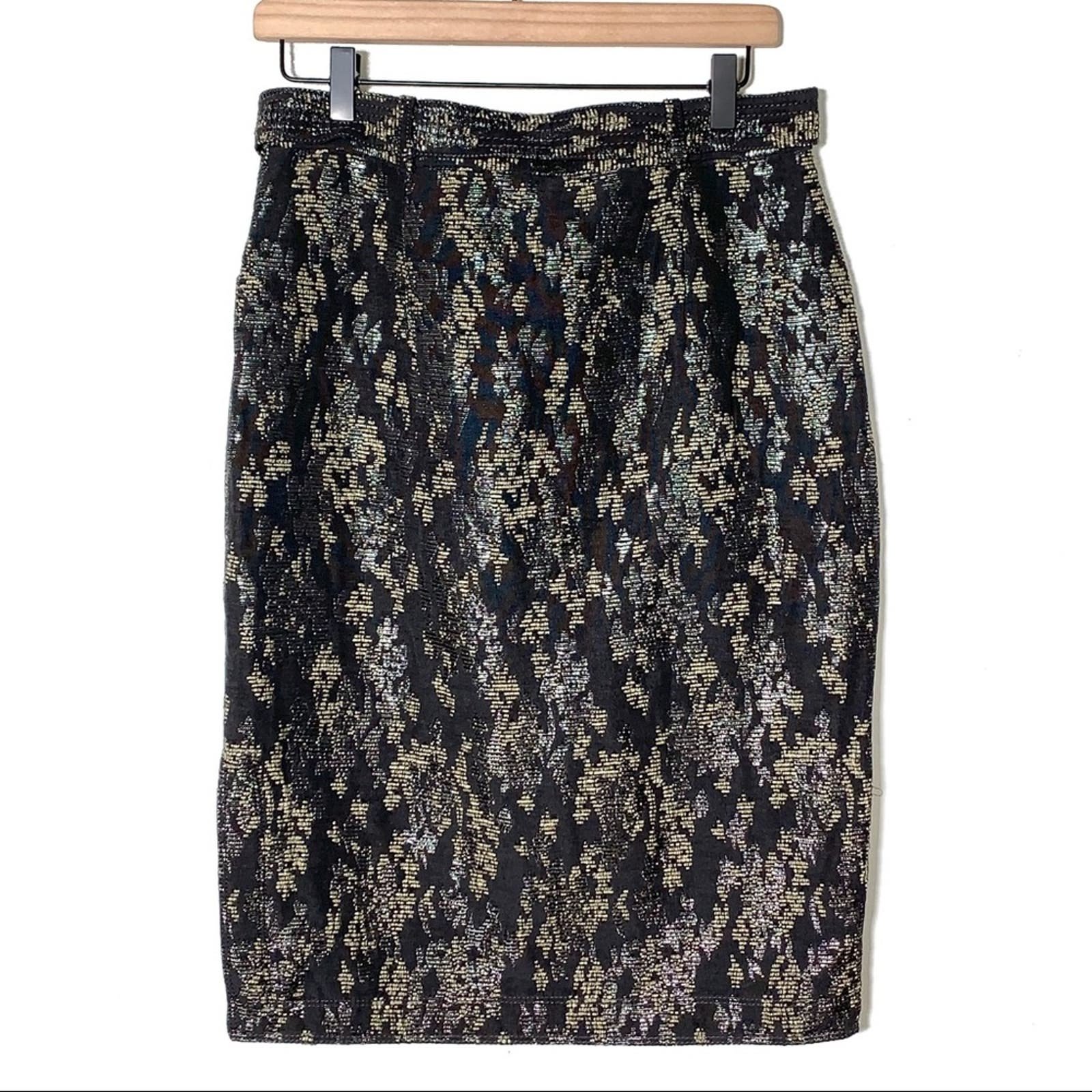Popular banana republic black beige & silver midi skirt with tie at waist size 4 OVQ5AA01d Great
