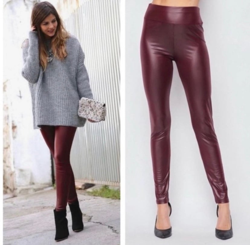Authentic Burgundy Faux Leather Leggings hoYH5yZXt Outlet Store