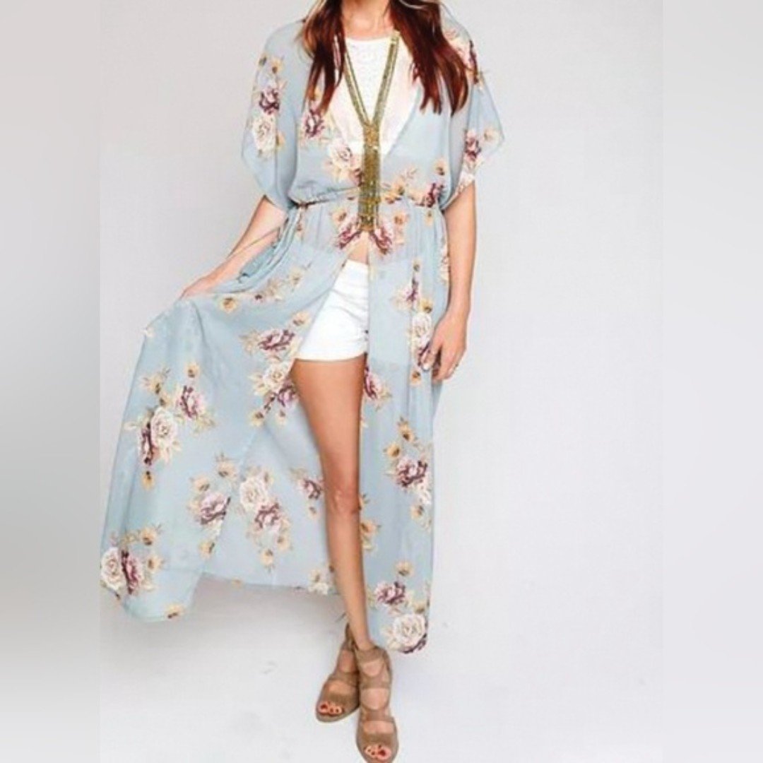 Great Coco + Jaimeson Womens Sheer Floral Long Cover Up