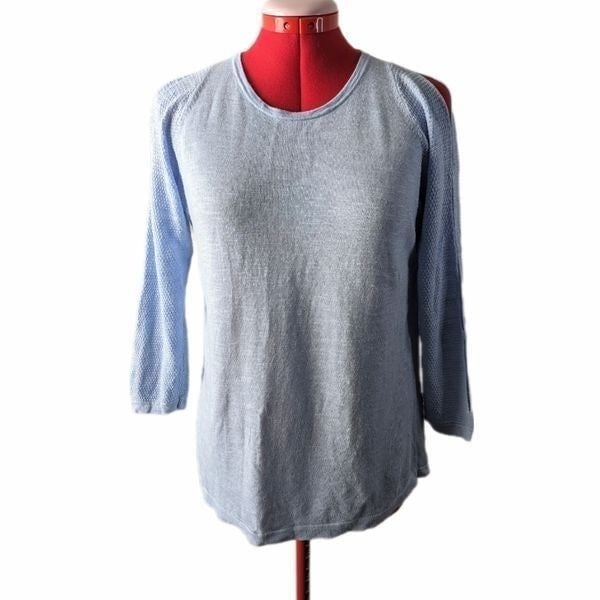 Discounted J Jill Sky Blue Linen Rayon Knit Top with Sp