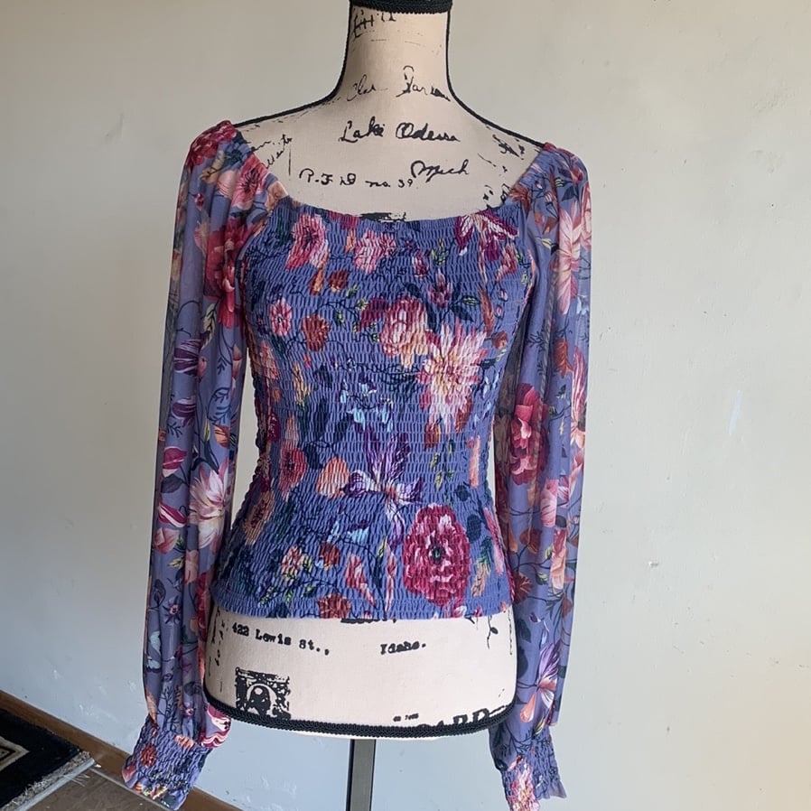 cheapest place to buy  Anthropologie Rouen Floral Smocked Blouse Sz XS pQrkmMiLc for sale