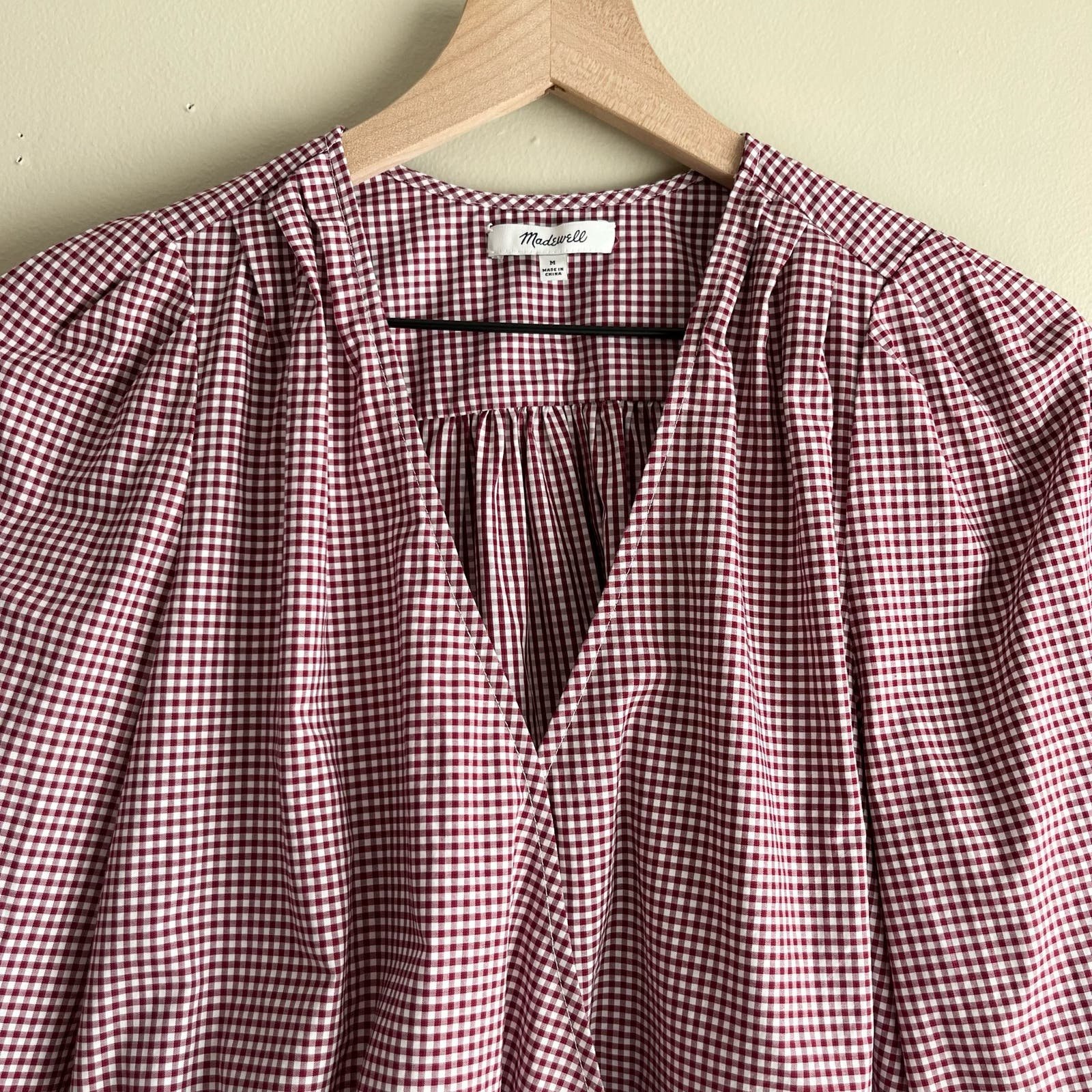 Affordable NWOT Madewell Tie-Waist 3/4 Sleeve Wrap Top in Gingham Check Red & White, Medium jgF66uQgB online store