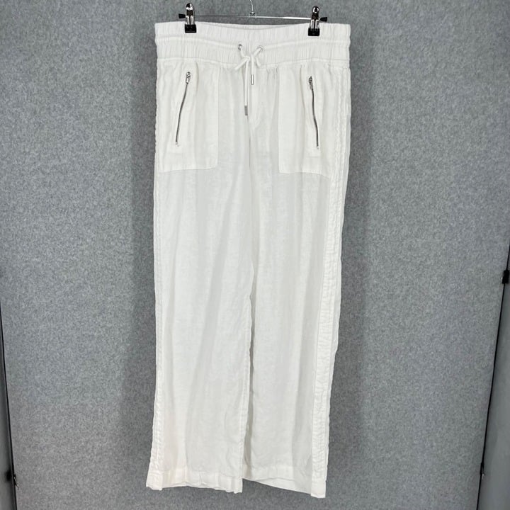 Elegant Athleta Womens Cabo Linen Wide Leg Pant Size 10 White Full Length Beachy Pockets IN6xed3F0 for sale