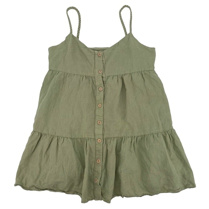 Beautiful Zara Size M Linen Blend Babydoll Mini Dress Tiered Light Green Tunic p5OfTFHsd well sale