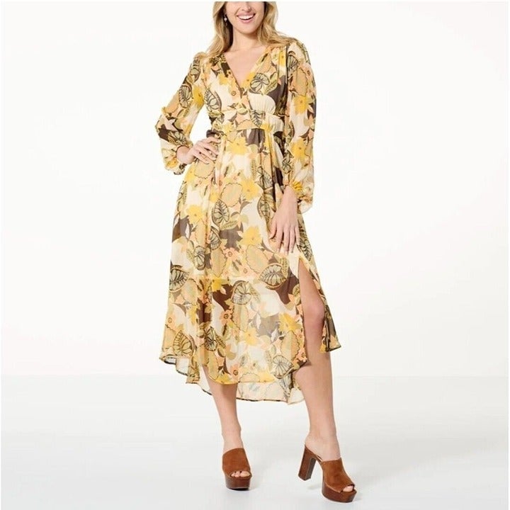 where to buy  Medium Jessica Simpson Bonita Long Sleeve Chiffon Dress Golden Brown Floral NWT pnTmnow0o Low Price