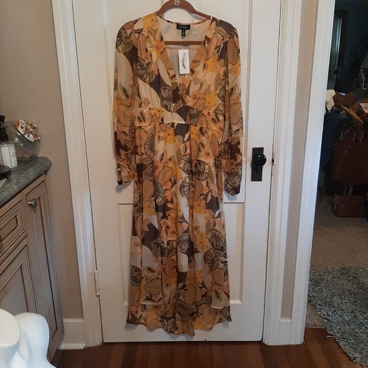 where to buy  Medium Jessica Simpson Bonita Long Sleeve Chiffon Dress Golden Brown Floral NWT pnTmnow0o Low Price