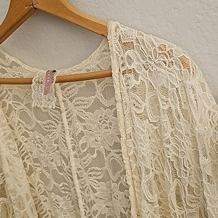 Discounted Mauve Lace Kimono Size Large Open Front Cardigan Coverup Cream Bohemian Romantic jjHeuPxIw best sale