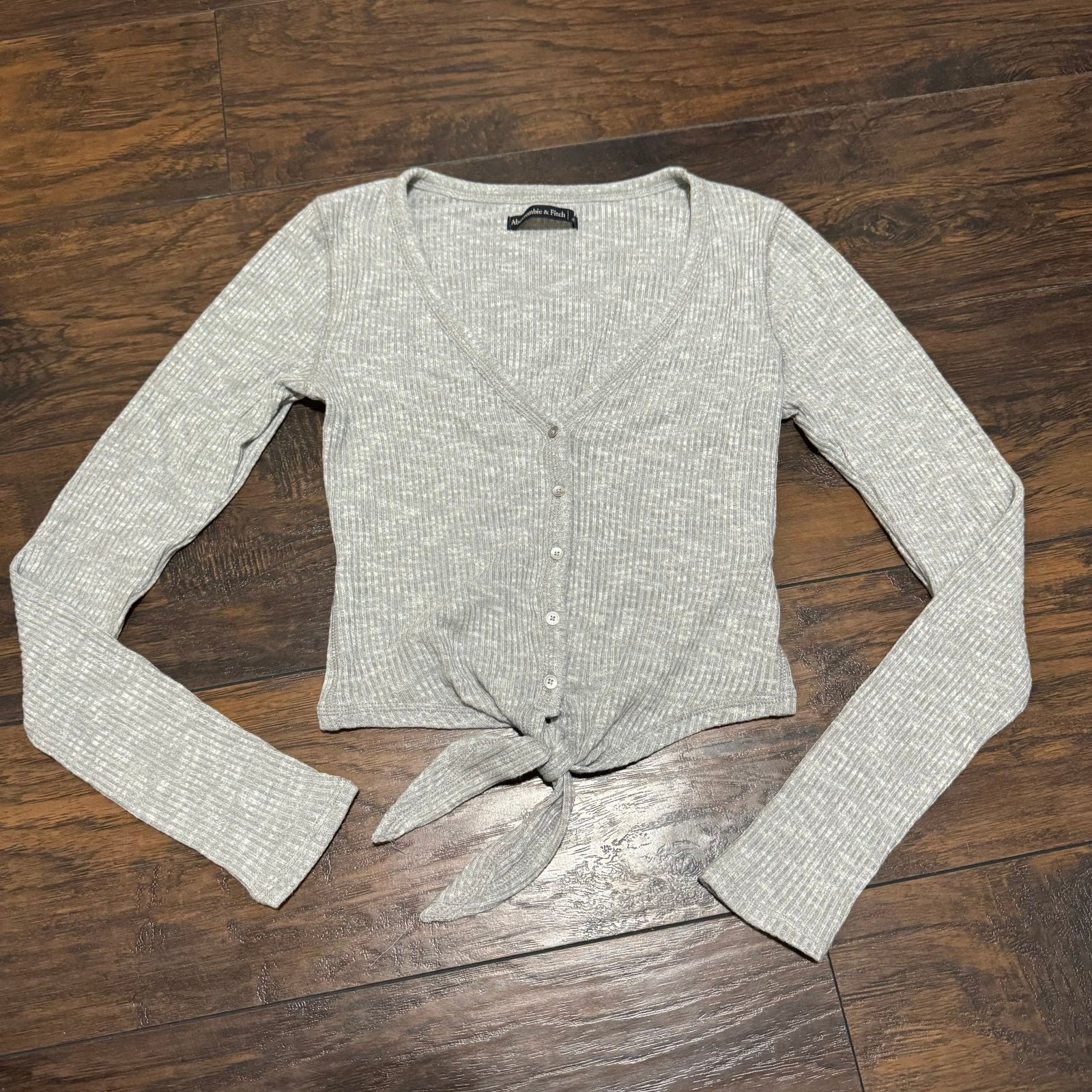 the Lowest price Abercrombie and Fitch Long Sleeve Tie Front Crop Sweater - Gray S koqeLTYBA Novel 