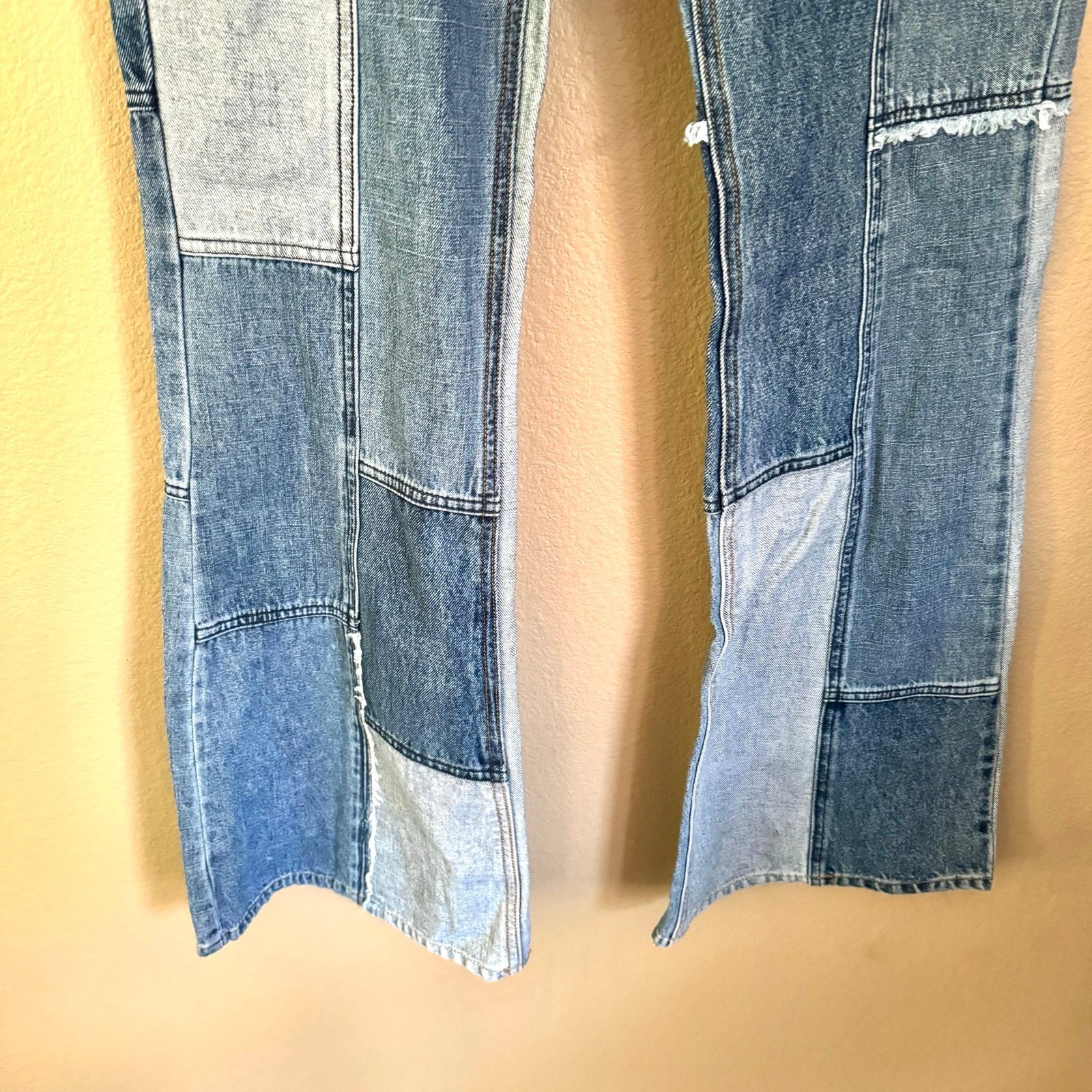 Classic First Line Mid Rise Patchwork Denim Bootcut Flare Jeans Blue Size 11/12 IkEkZiwxX US Sale