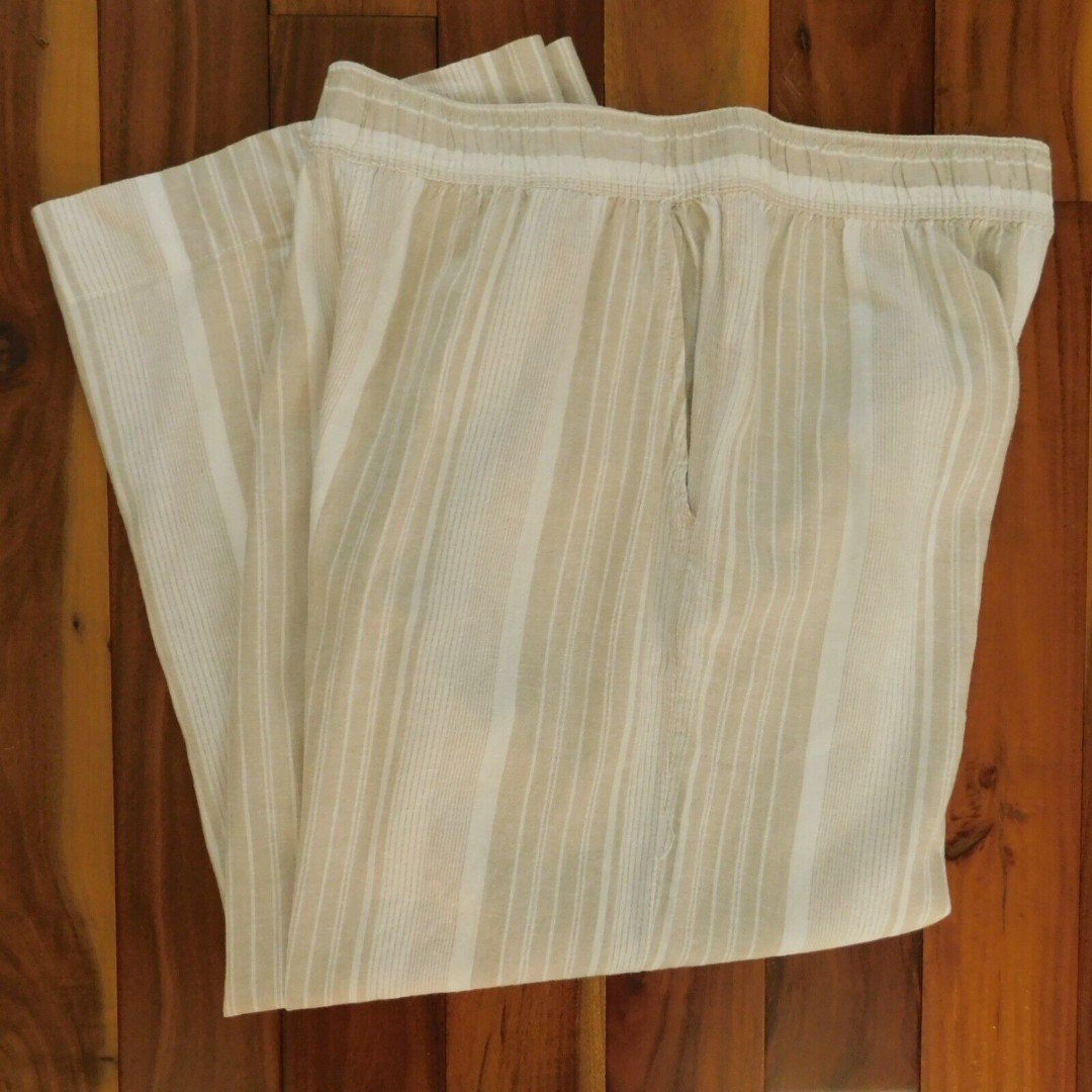 where to buy  Tahari Women Linen Blend Capri Crop Wide Leg Pants Large Stripe Beige EUC L9KdQmLpB hot sale