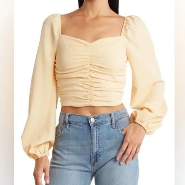 Cheap Sophie Rue yellow square neckline crop top with p