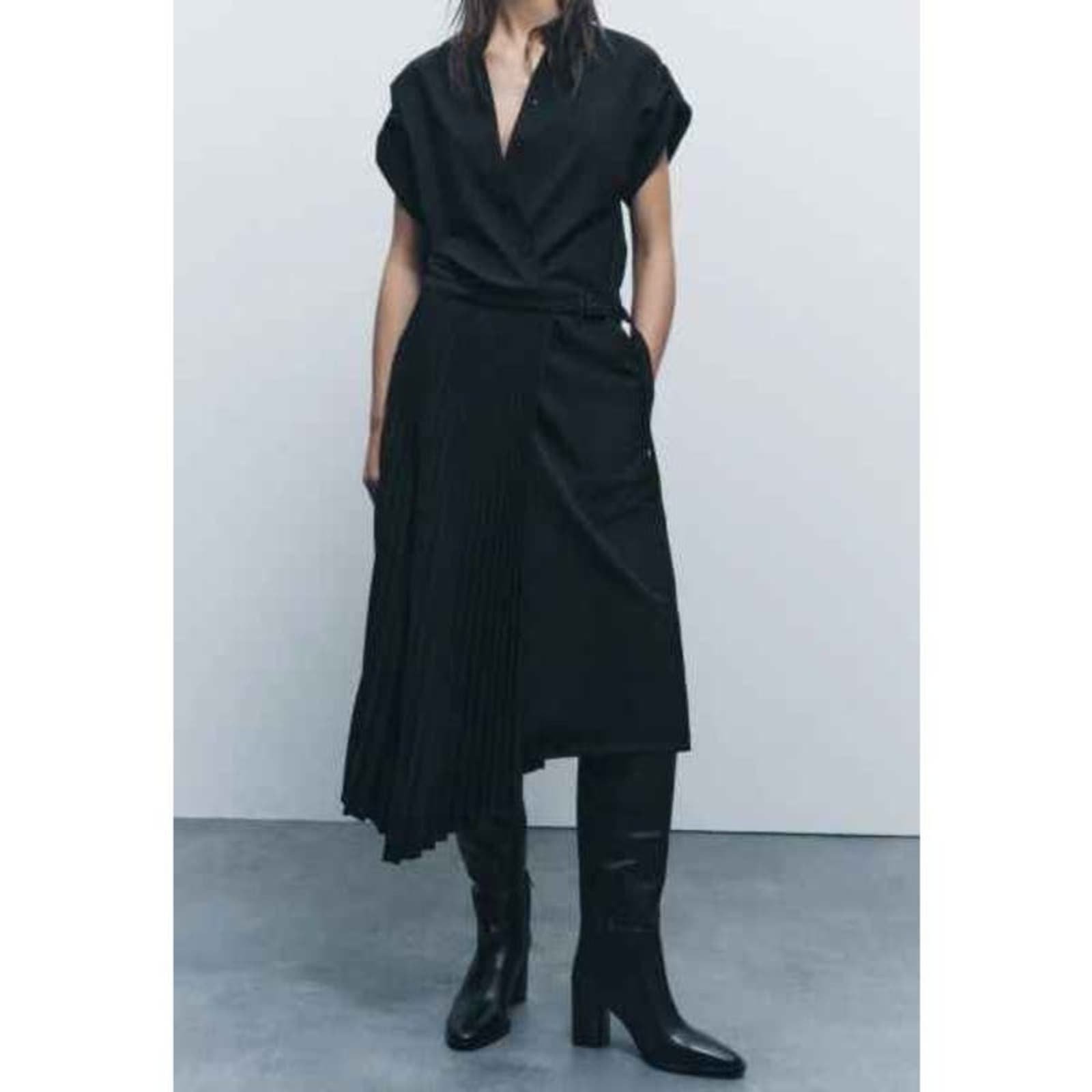 Custom Zara Black Dress with Asymmetrical Pleated Skirt