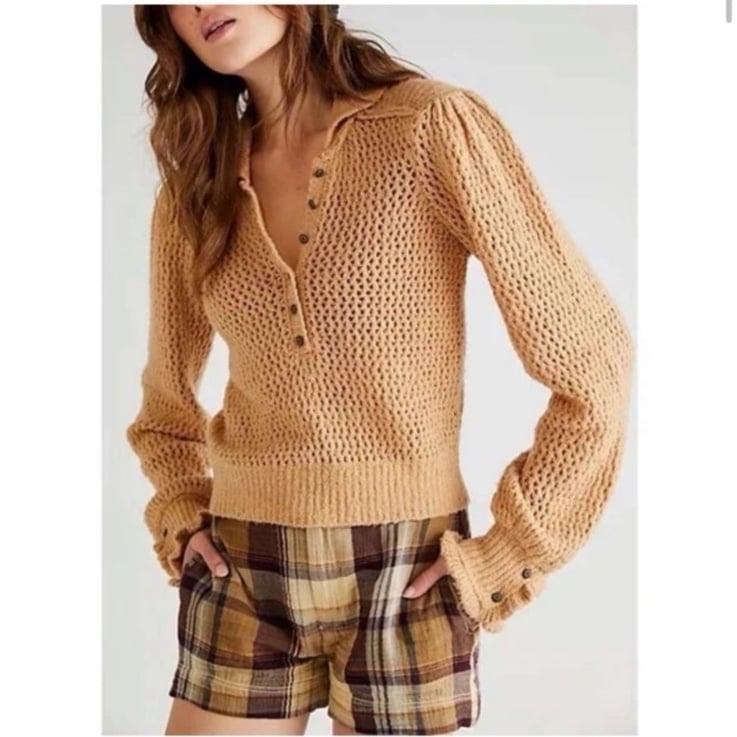 Classic NWT Free People Snowdrift Pullover Camel Heather Ruffled Long Sleeve Collar Chic OADXjIlZM Wholesale