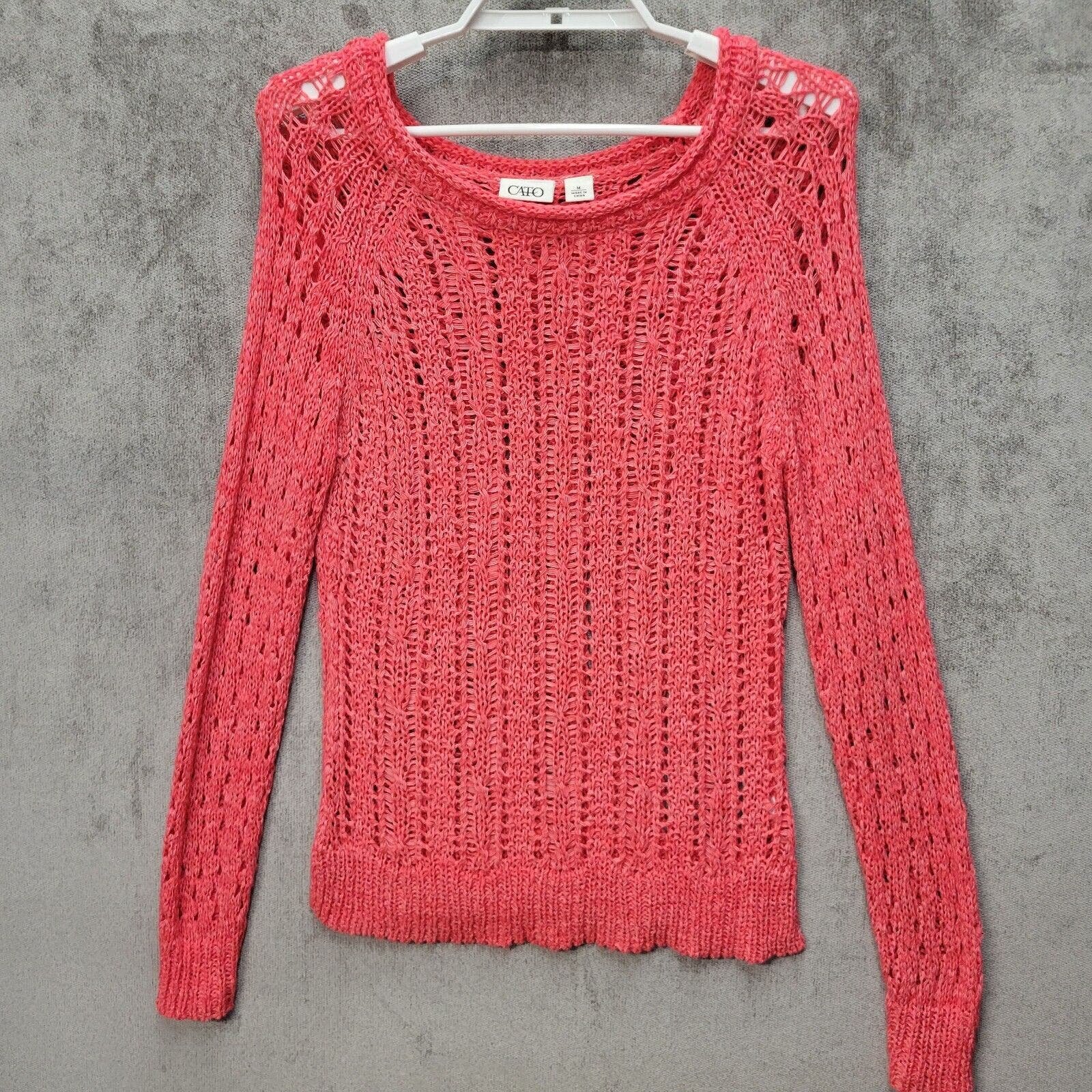 Great Cato Sweater Open Loose Knit Womens Medium Coral 