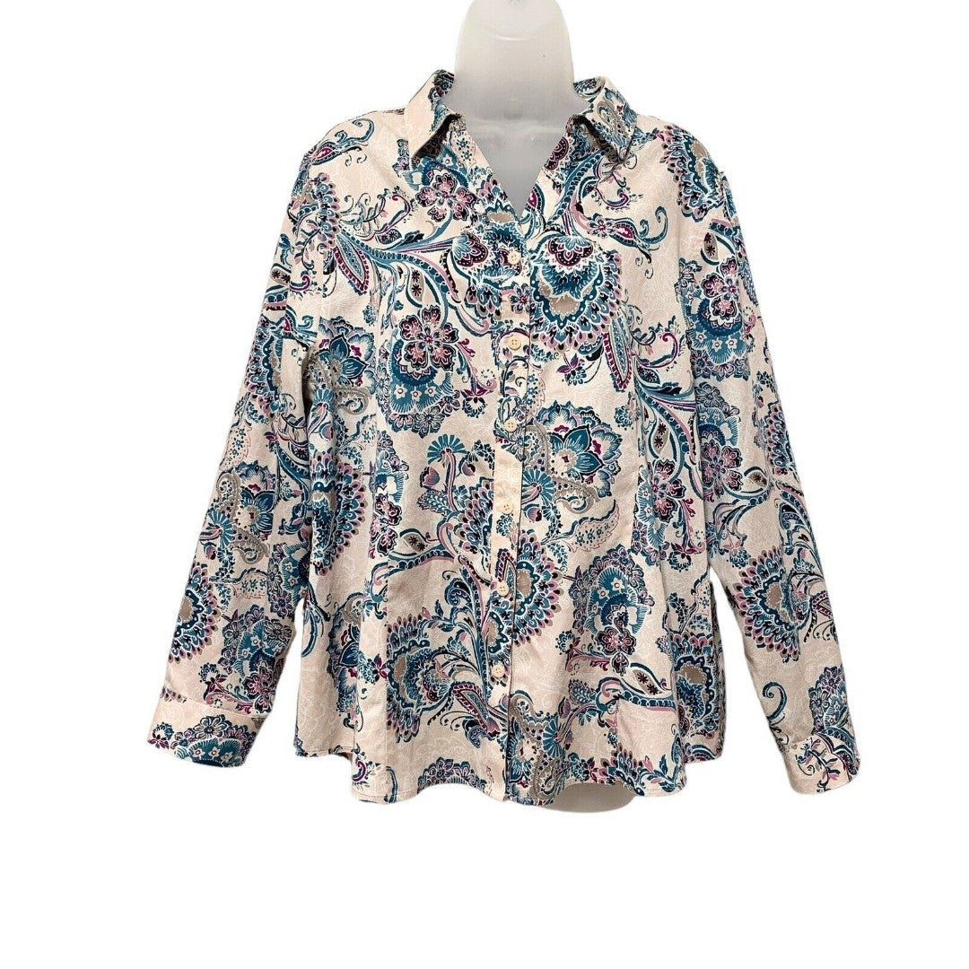 Special offer  Chico´s No Iron Shirt Long Sleeve Floral Cotton Button Front Size 3 XL 16 18 gtrHo12X7 all for you