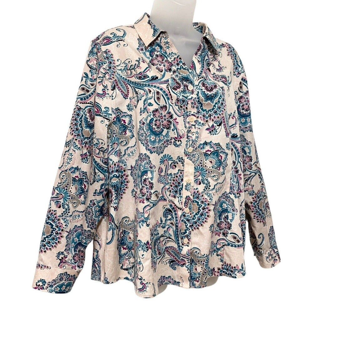 Special offer  Chico´s No Iron Shirt Long Sleeve Floral Cotton Button Front Size 3 XL 16 18 gtrHo12X7 all for you