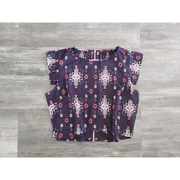 Discounted Navy Pink Detailed B Jewel Cropped Blouse LG
