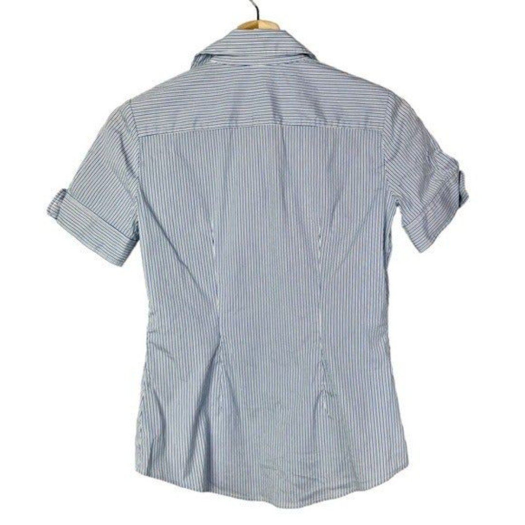 Special offer  Theory Blue Striped Short Sleeve Office Button Down S HKbpDbMT8 New Style