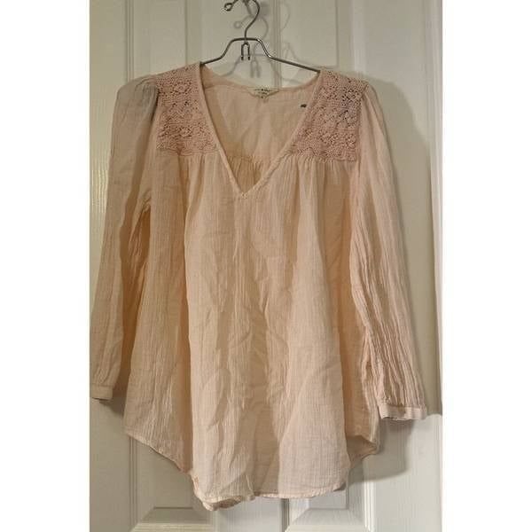 Custom Lucky Brand Semi Sheer Pink Floral Long Sleeve Blouse Women’s M jBKMiQxpc New Style
