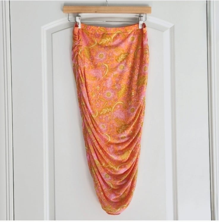 reasonable price House of Harlow 1960 Orange and Pink Ruched Floral Skirt Size Medium kilh5CcpI Store Online
