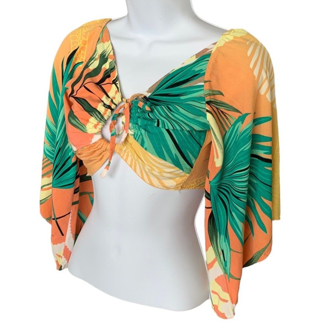 Elegant Palm Print O Ring Top Crop Blouse Size M NFWHaKS95 just for you