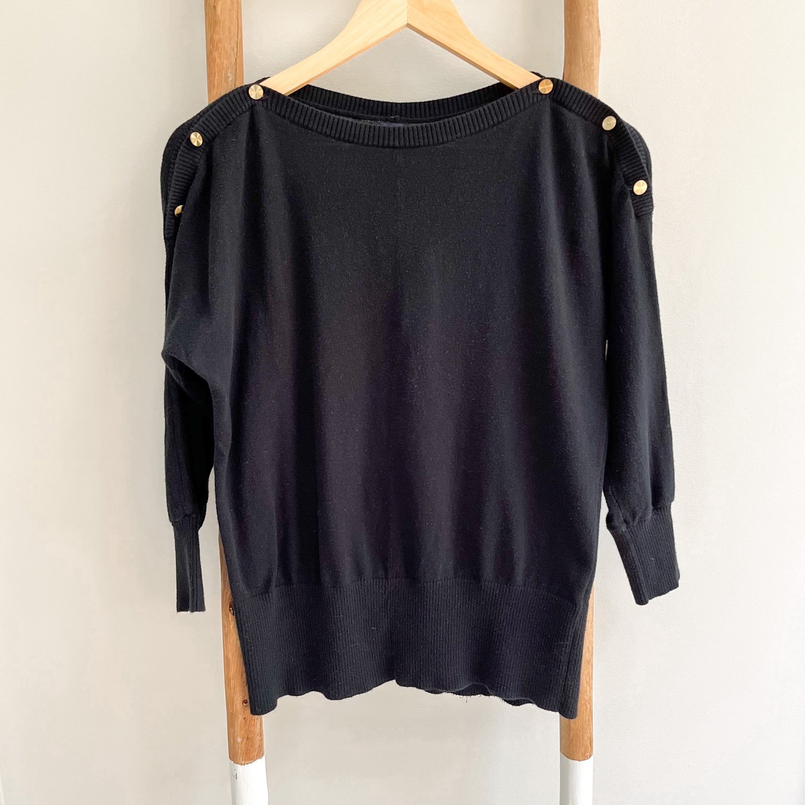 Popular [gap] combed cotton 3/4 sleeve button shoulder sweater black ogQ9SKVoy Online Shop
