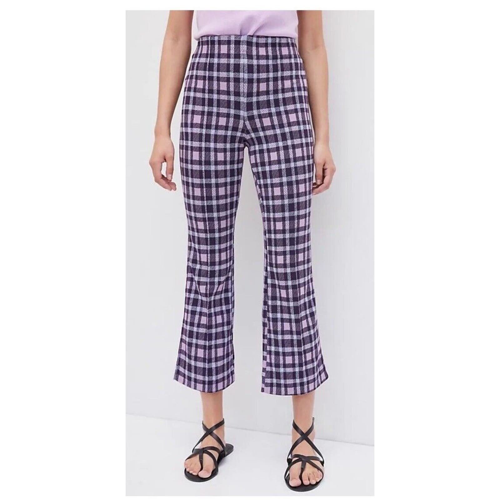 Elegant Anthropologie Plaid Purple Lilac Cropped Flare Pants Size XS inXtbEnWA online store